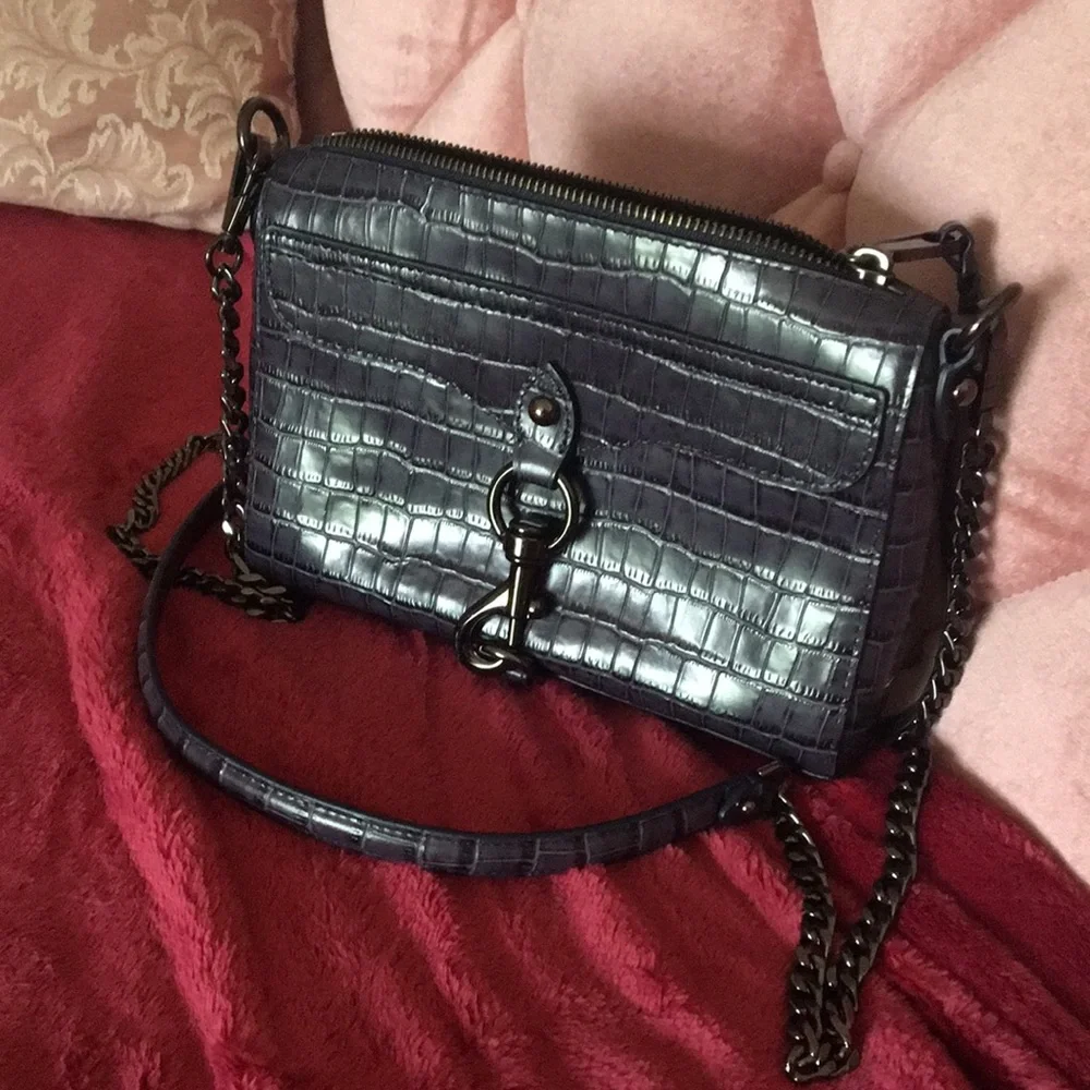 Rebecca Minkoff gray blue exotic Croc embossed Mini Mac crossbody - Picture 13 of 13